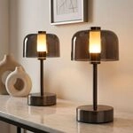2x Led Tischleuchte Wohnzimmerlampe Schwarz Pilzleuchte Touchdimmer H 25 Cm