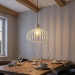 Led H&auml;ngeleuchte Pendelleuchte Esszimmerlampe Gitteroptik Beige Metall H 150 Cm