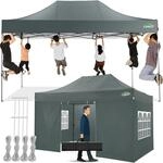 Faltpavillon 3x4,5m Grau, Wasserdicht, Stabil, Mit 4 Seitenw&auml;nden