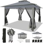 Faltpavillon 3,65x3,65m Wasserdicht Mit Moskitonetz Und Sands&auml;cken, Dunkelgrau