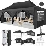 Faltpavillon 3x6m Wasserdicht Mit 6 Seitenteilen, H&ouml;henverstellbar, Schwarz