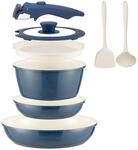 8-teiliges Keramik Pfannenset Mit Abnehmbarem Griff, Induktion, Blau
