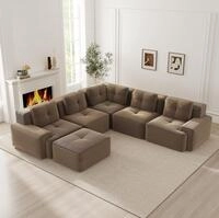 Modulares Ecksofa Ohne Rahmen Mit Ottomanen, Cordstoff Braun, 295 X 295 X 69 Cm