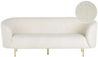 Sofa Wei&szlig; Boucl&eacute; Stoffbezug 3-sitzer Mit Armlehnen Metallgestell In Gold