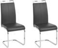 Freischwinger Stuhl 2er Set Schwarz Kunstleder Mit Lehne Griff Metallgestell...
