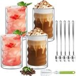 Doppelwandige Gl&auml;ser 350ml Mit L&ouml;ffeln, Geschwungenes Borosilikatglas Set