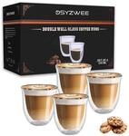 Doppelwandige Kaffeegl&auml;ser 220ml 4er Set Borosilikatglas F&uuml;r Cappuccino & Tee