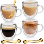 Doppelwandige Kaffeebecher Set 4x 250ml Mit L&ouml;ffeln, Thermogl&auml;ser F&uuml;r Latte