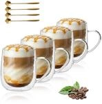 Doppelwandige Latte Macchiato Gl&auml;ser 450ml Mit Henkel (4er Set) Inkl. L&ouml;ffel