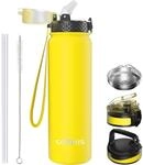 Edelstahl Thermosflasche 1l Mit Strohhalm, Auslaufsicher, Bpa-frei, Gelb