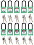 Lockout Tagout Vorh&auml;ngeschl&ouml;sser 10er Set Gr&uuml;n Mit 2 Schl&uuml;sseln Pro Schloss