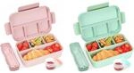 Bento Box Kinder 4 F&auml;cher 1300ml, Auslaufsicher, Bpa-frei, 2er Set Rosa Gr&uuml;n