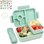 Bento Box Kinder 1300ml Auslaufsicher Mit 6 F&auml;chern Und Besteckset Gr&uuml;n