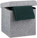 Faltbarer Sitzhocker, Sitzcube Als Fu&szlig;ablage, Sitzw&uuml;rfel Aus Leinen, Deckel Zum