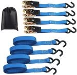 4x Spanngurte 5m Mit Haken, 800kg Tragkraft, Verzinkte Ratsche, Blau