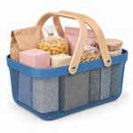 Relaxdays Drahtkorb Mit Henkel, Eckig, Aufbewahrungskorb Metall, Holz, Utensilienkorb