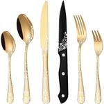 36-teiliges Besteckset Gold F&uuml;r 6 Personen Mit Steakmessern, Edelstahl,
