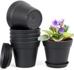 6er Set Blument&ouml;pfe Mit Untersetzer, 12.5cm, Schwarz, F&uuml;r Innen & Au&szlig;en