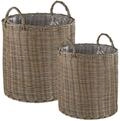 Blumenkorb Sandbeige Polyrattan Im 2er Set Rund Geflochten Landhausstil