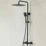 Duschsystem Mit Thermostat Und Regendusche 25x25cm Schwarz, H&ouml;henverstellbar