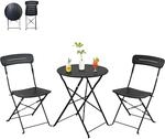 Bistroset 3-teilig Klappbar, Wetterfest, F&uuml;r Balkon & Garten, Schwarz