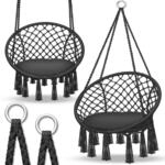 H&auml;ngesessel Schwarz 200kg Zum Aufh&auml;ngen H&auml;ngestuhl Indoor & Outdoor...