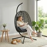 Woltu H&auml;ngesessel Mit Gestell, H&auml;ngekorb Sessel Mit Sitzkissen Und Kopfst&uuml;tze,