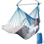 H&auml;ngesessel Baumwollnetz Handgestrickt, Weich, Dehnbar, Blau/wei&szlig;, 240x80cm