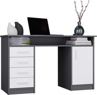 Schreibtisch Ada Anthrazit Wei&szlig; 125 Cm 4 Schubladen Mit Schrank Und Regalen...