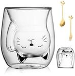 Doppelwandiges Glas Mit Katzenmotiv, 200ml, Inkl. L&ouml;ffel & Gabel, Geschenk F&uuml;r