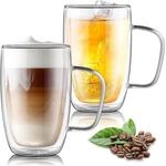 2er Set Doppelwandige Kaffeegl&auml;ser 500ml Mit Griff, Borosilikatglas,...