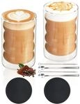 Doppelwandige Kaffeegl&auml;ser 350ml, 2er Set, Borosilikatglas, Inkl. Zubeh&ouml;r