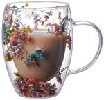 Doppelwandiges Glas Mit Trockenblumen 350ml - Thermobecher F&uuml;r Kaffee & Tee