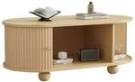 Ovale Couchtisch Mit 2 Schiebet&uuml;ren Und Stauraum, Industriestil, Aus Mdf,
