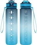 Trinkflasche 1l Mit Strohhalm, Bpa-frei, Zeitmarkierung, Auslaufsicher, Blau
