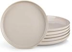 Speiseteller 6er Set 26cm Steingut, Flache Essteller F&uuml;r 6 Personen, Soft Beige