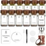 12er Set Gew&uuml;rzgl&auml;ser 120ml Quadratisch Mit Akazienholzdeckel & Zubeh&ouml;r