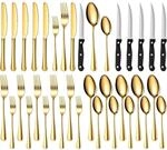 Besteckset 36 Teile Gold F&uuml;r 6 Personen Mit Steakmessern, Edelstahl Essbesteck...