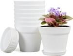 8er Set Blument&ouml;pfe Mit Untersetzer, 10cm, Wei&szlig;, Kunststoff, Drainagel&ouml;cher