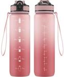 Sport-trinkflasche 1l Mit Strohhalm, Zeitmarkierung, Auslaufsicher, Bpa-frei,