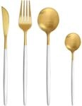Besteckset 24-teilig F&uuml;r 6 Personen, Edelstahl, Wei&szlig; Gold Matt, Sp&uuml;lmaschinenfest