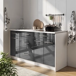 K&uuml;chenblock Fame-line, Anthrazit Hochglanz/wei&szlig;, 150 Cm, Ap Eiche, Vicco