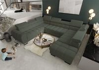 Wohnlandschaft Schlafsofa Bastien Xl In Stoff Gemma Dunkelgr&uuml;n Ottomane Rechts
