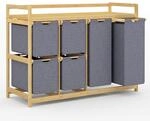 W&auml;schekorb 200l Mit 6 F&auml;chern, Bambus W&auml;scheregal Mit 2 W&auml;sches&auml;cken Und 4