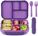 Amathley Bento Box Brotdose Kinder 1200ml Lunchbox 4 F&auml;chern Besteck Lila