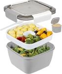 Auslaufsichere Bento Box Mit 3 F&auml;chern, Salatbeh&auml;lter Mit Dressingfach Und Gabel,