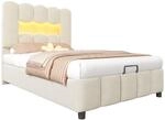 Polsterbett Mit Stauraum 90 X 200 Cm Aus Samt, Einzelbett Mit Led Und Verstellbarem