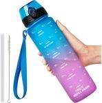 Sport Trinkflasche 1l Bpa-frei Mit Zeitmarkierung Und Trageriemen