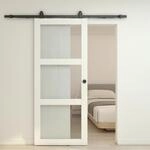 Holzschiebet&uuml;r Komplettset 1025x2150 Wei&szlig; Landhausstil Mit Glaseinsatz Und