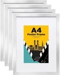 Bilderrahmen A4 Silber 4er Set Mit Acrylglas Und Passepartout F&uuml;r Din A5